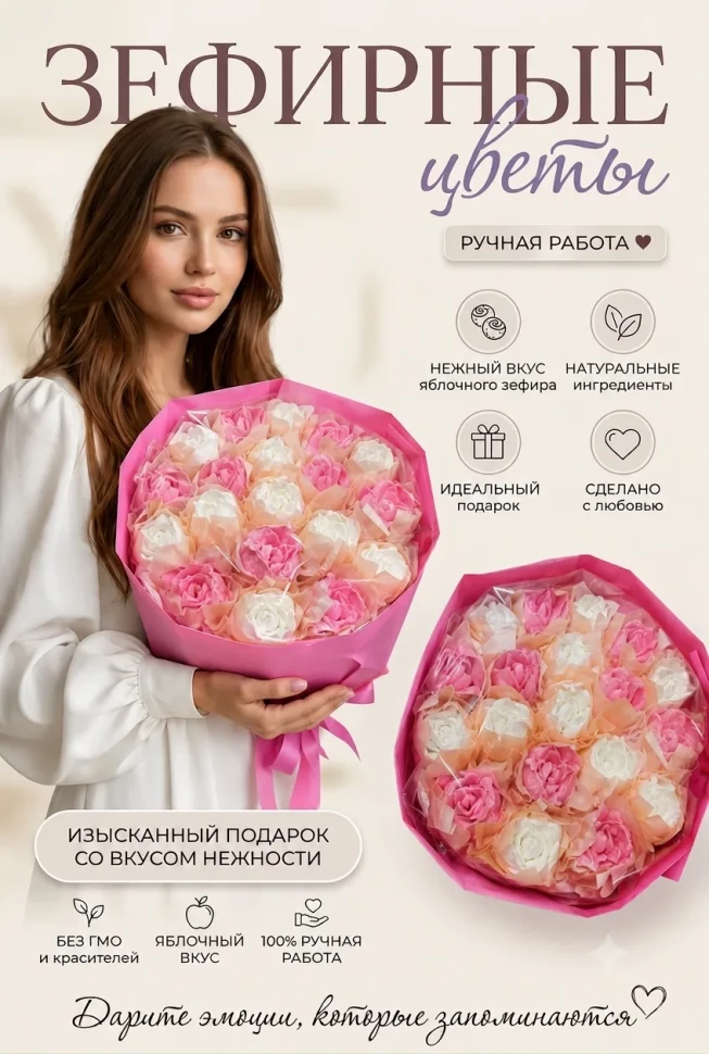  Букет Зефирный Размер XL бело-розовый,350г в Шарыпове